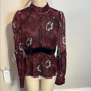 96. Ted Baker Theresa Ladder Trim Red and Black Blouse NWT